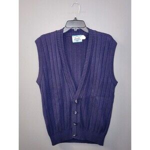 Vintage London Fog Cardigan Sweater Vest Men's M Navy Blue Rib‎ Knit Made In USA